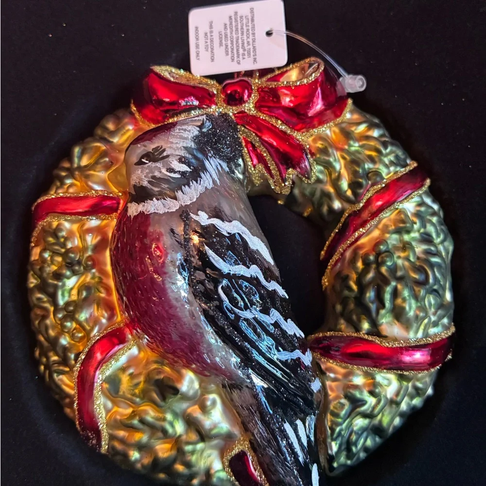 Southern Living NIB Festive Bird Mouth Blown Glass Ornaments, Set of 2